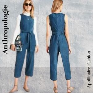 Anthropologie Faux Suede Blue Jumpsuit Medium NWT